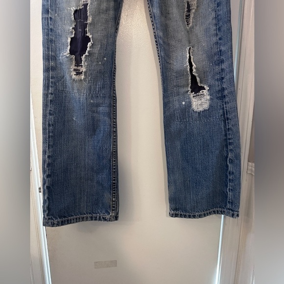 Express Rocco Men’s W30 L30 Distressed Low Rise Slim Fit Bootcut Jeans Y2K - Picture 5 of 13